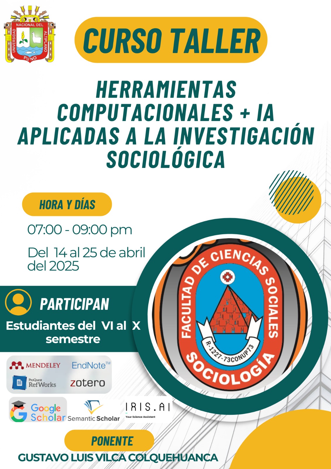 CURSO-TALLER: HERRAMIENTAS COMPUTACIONALES + IA APLICADAS A LA INVESTIGACIÓN SOCIOLÓGICA