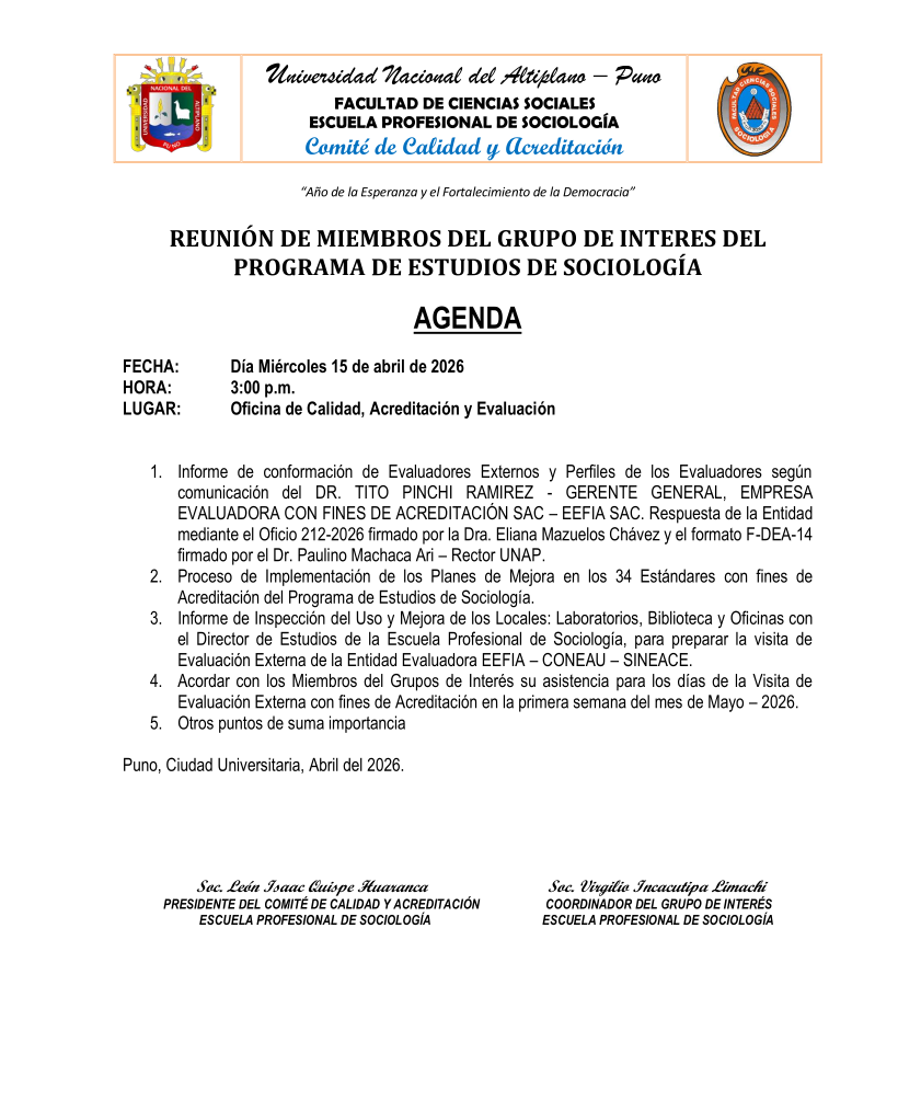 REUNIÓN DE LOS GRUPOS DE INTERES DEL PROGRAMA DE ESTUDIOS DE SOCIOLOGÍA