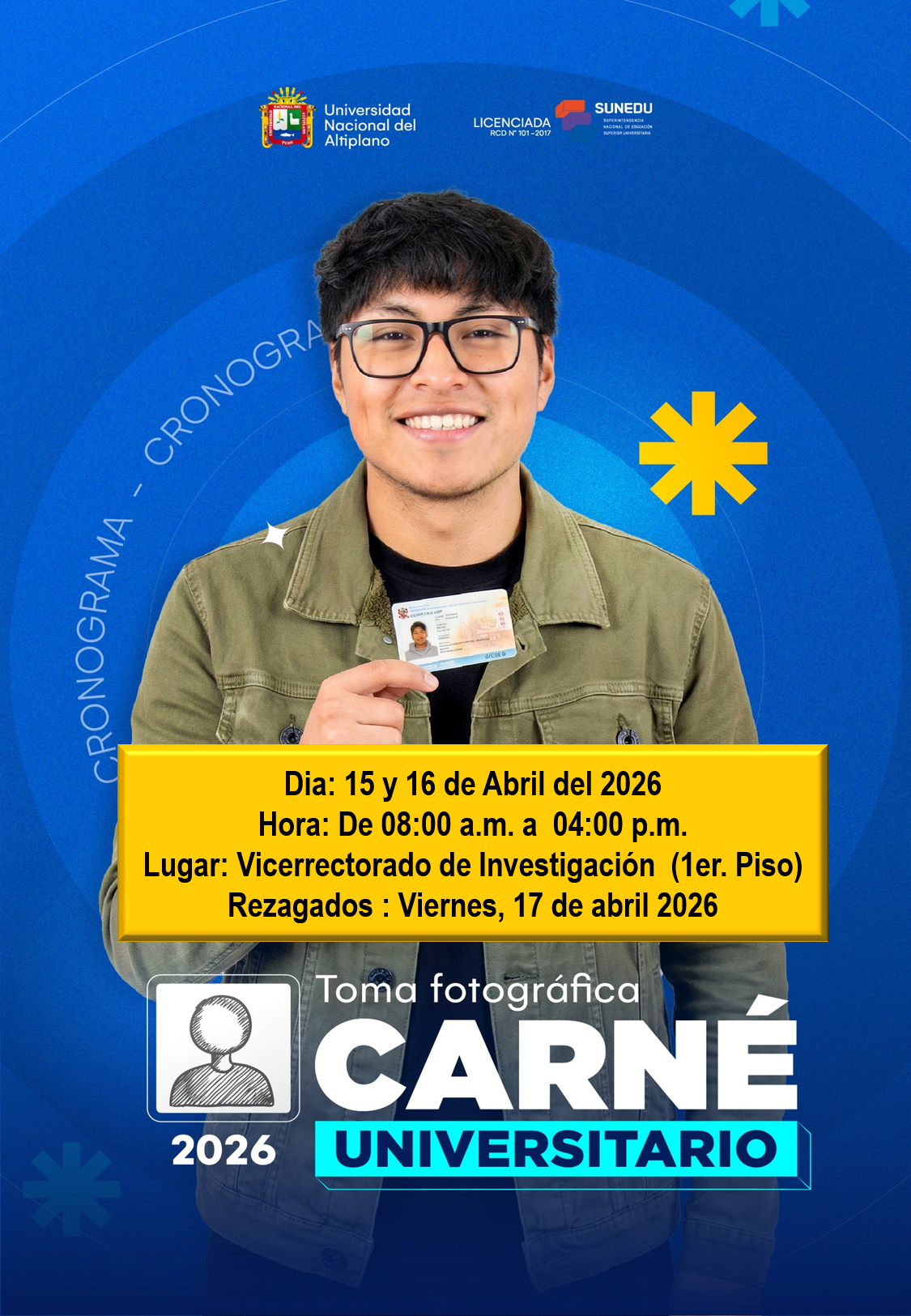 TOMA FOTOGRÁFICA PARA EL CARNÉ UNIVERSITARIO