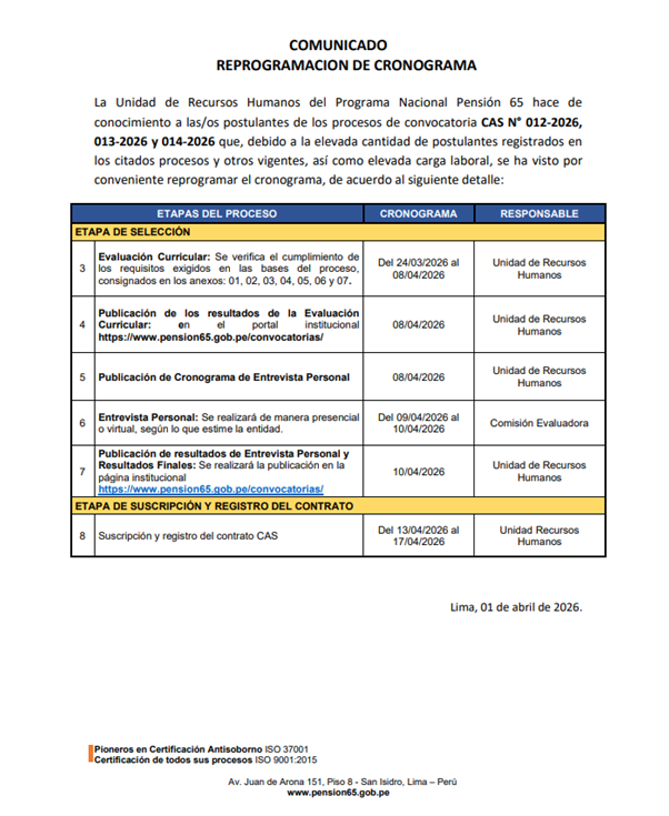 CONVOCATORIA PENSION 65